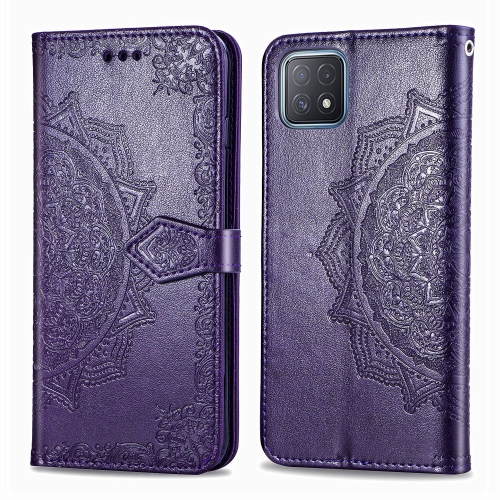 

For OPPO A52 5G Mandala Flower Embossed Horizontal Flip Leather Case with Bracket / Card Slot / Wallet / Lanyard(Purple)