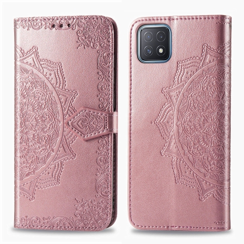 

For OPPO A52 5G Mandala Flower Embossed Horizontal Flip Leather Case with Bracket / Card Slot / Wallet / Lanyard(Rose Gold)