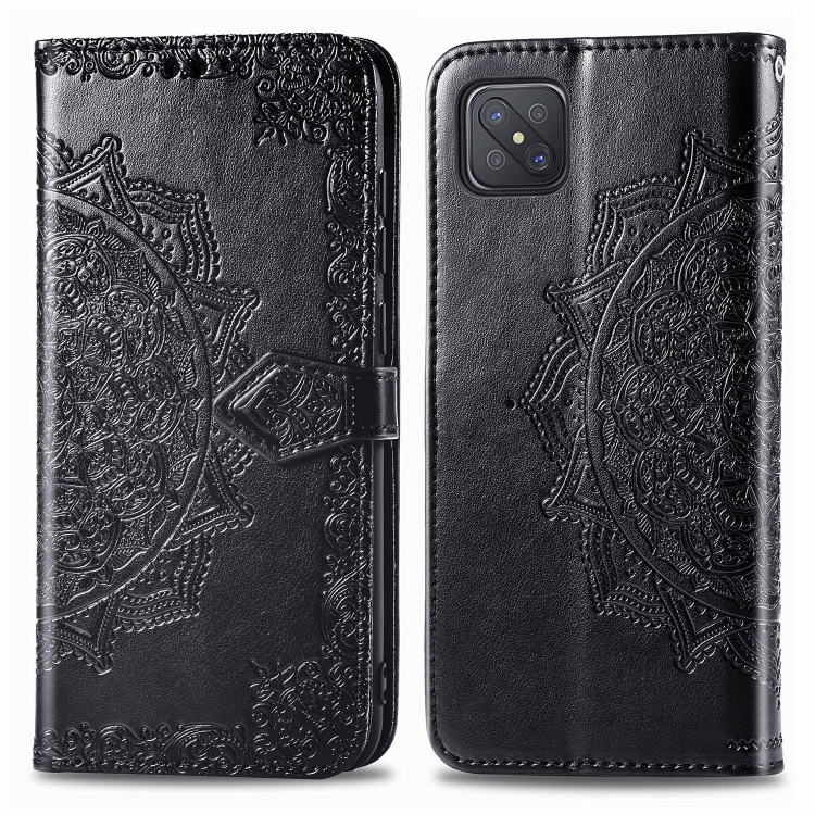 

For OPPO A92S Mandala Flower Embossed Horizontal Flip Leather Case with Bracket / Card Slot / Wallet / Lanyard(Black)