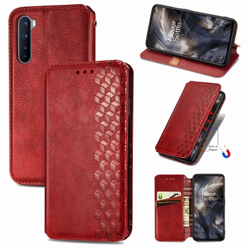 

For One Plus Nord Cubic Grid Pressed Horizontal Flip Magnetic PU Leather Case with Holder & Card Slots & Wallet(Red)