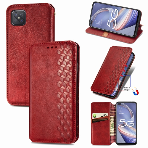 

For OPPO A92S Cubic Grid Pressed Horizontal Flip Magnetic PU Leather Case with Holder & Card Slots & Wallet(Red)