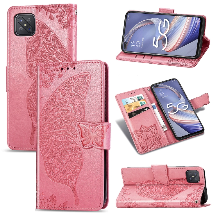 

For OPPO A92S Butterfly Love Flower Embossed Horizontal Flip Leather Case with Holder & Card Slots & Wallet & Lanyard(Pink)