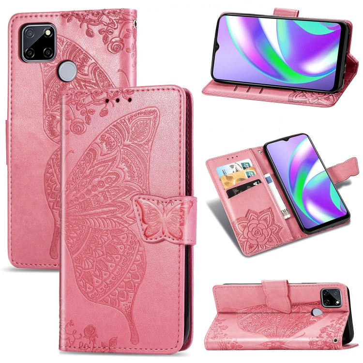 

For OPPO Realme C12 Butterfly Love Flower Embossed Horizontal Flip Leather Case with Holder & Card Slots & Wallet & Lanyard(Pink)