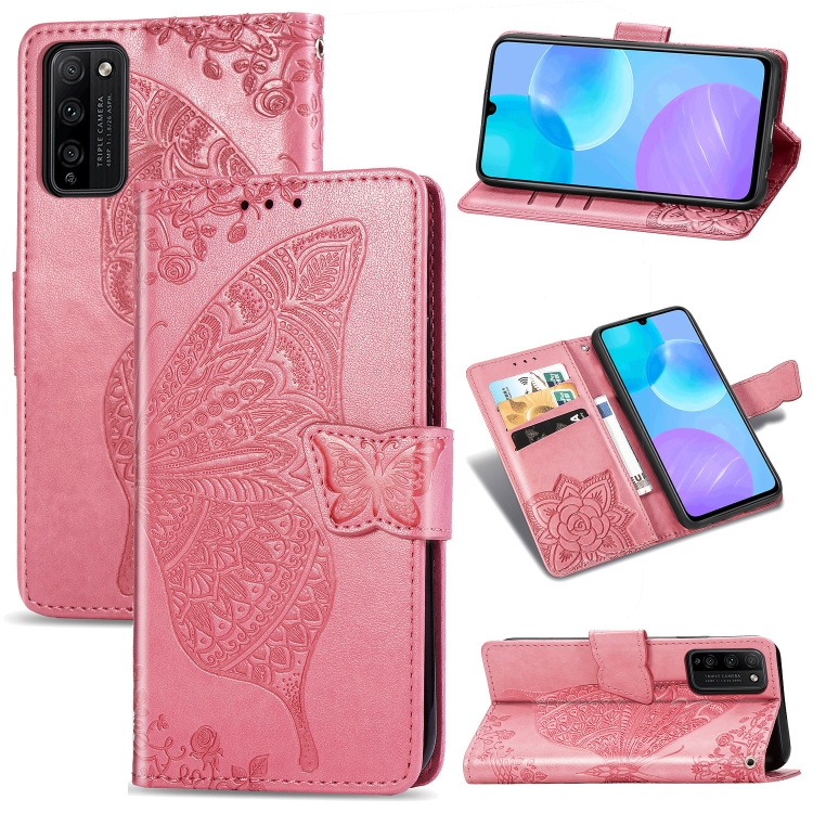

For Huawei Honor 30 Lite Butterfly Love Flower Embossed Horizontal Flip Leather Case with Holder & Card Slots & Wallet & Lanyard(Pink)