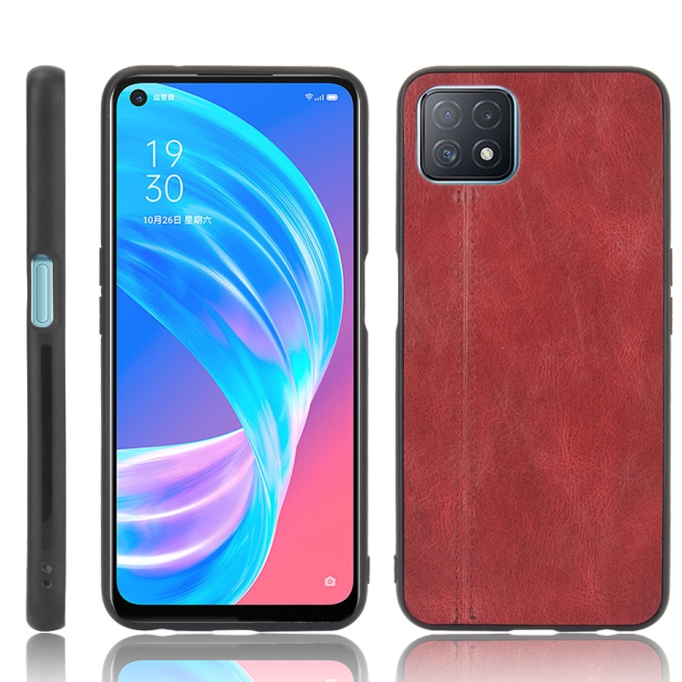 

For OPPO A72 5G Shockproof Sewing Cow Pattern Skin PC + PU + TPU Case(Red)