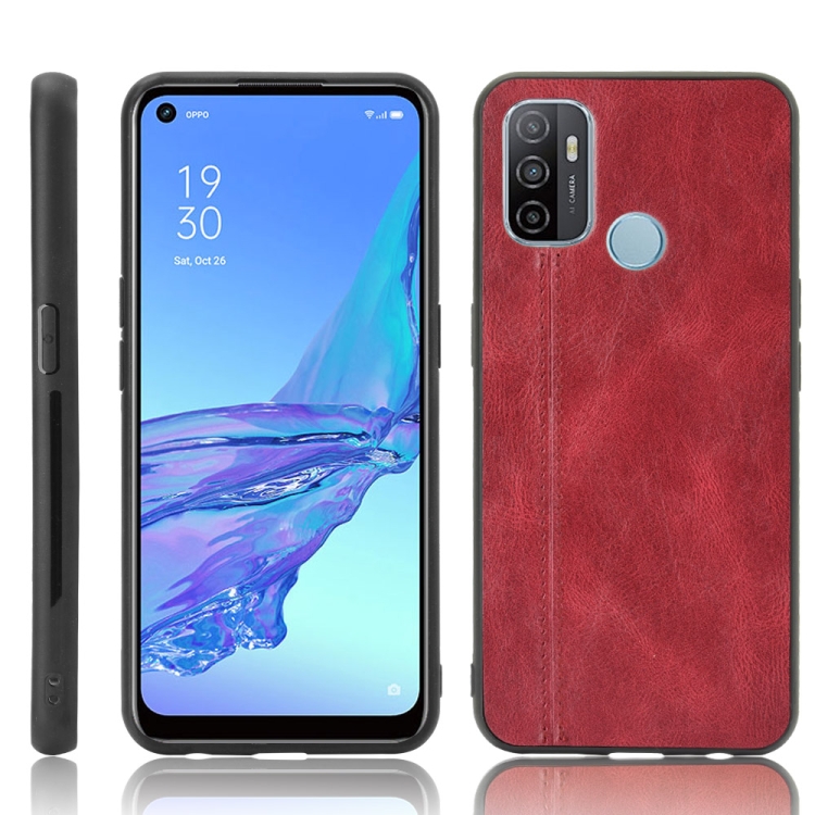 

For OPPO A53 Shockproof Sewing Cow Pattern Skin PC + PU + TPU Case(Red)