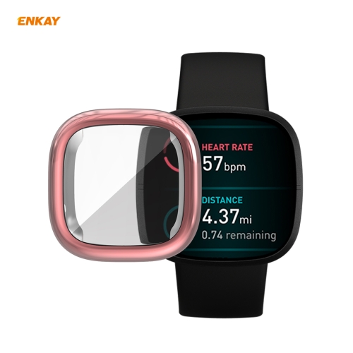 

For Fitbit Versa 3 / Fitbit Sense ENKAY Hat-Prince ENK-AC8208 Full Coverage Electroplate TPU Soft Case(Pink)