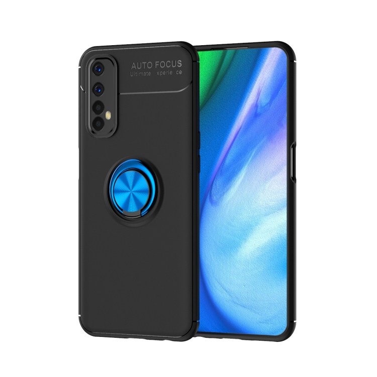 

For OPPO Realme 7 Metal Ring Holder 360 Degree Rotating TPU Case(Black+Blue)