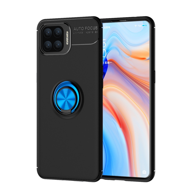 

For OPPO F17 Pro Metal Ring Holder 360 Degree Rotating TPU Case(Black+Blue)