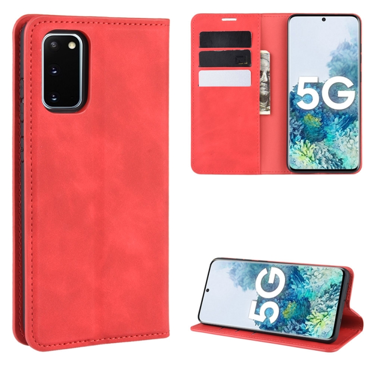 

For Samsung Galaxy S20 FE 4G / 5G Retro-skin Business Magnetic Suction Leather Case with Holder & Card Slots & Wallet(Red)