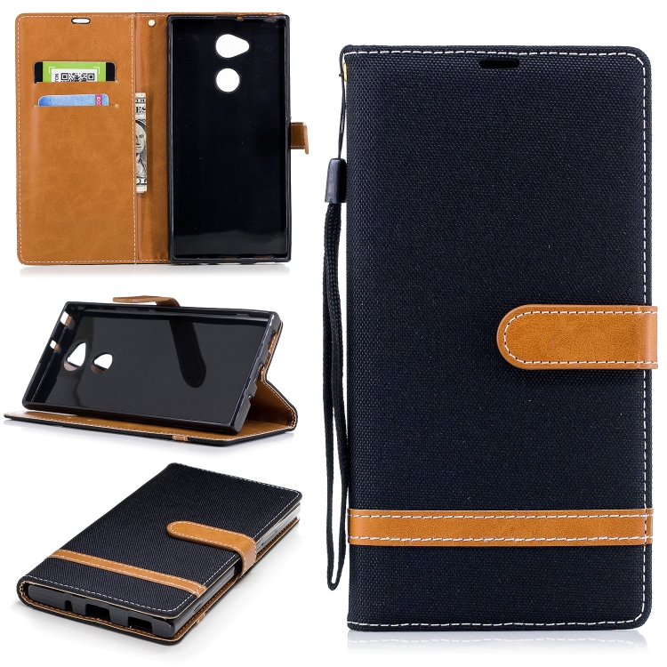 

Color Matching Denim Texture Leather Case for Sony Xa2 Ultra , with Holder & Card Slots & Wallet & Lanyard(Black)