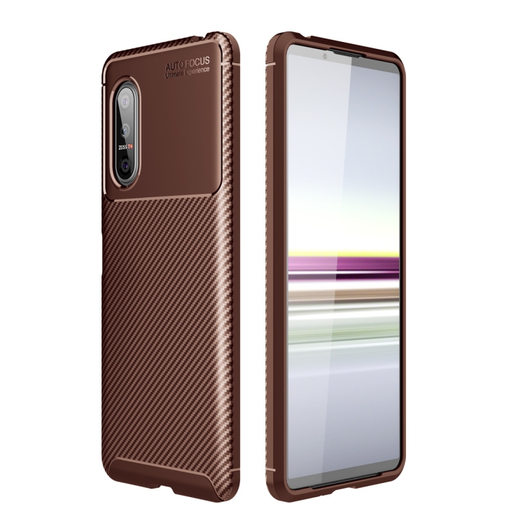 

For Sony Xperia 5 II Carbon Fiber Texture Shockproof TPU Case(Brown)