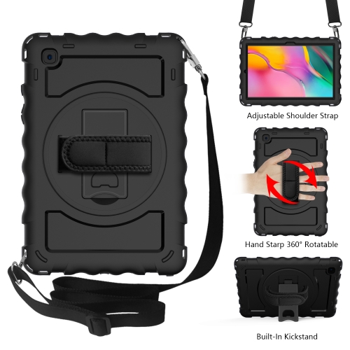 

For Samsung Galaxy Tab A7 2020 (T500 / T505) 360 Degree Rotation PC + Silicone Shockproof Combination Case with Holder & Hand Grip Strap & Neck Strap(Black)