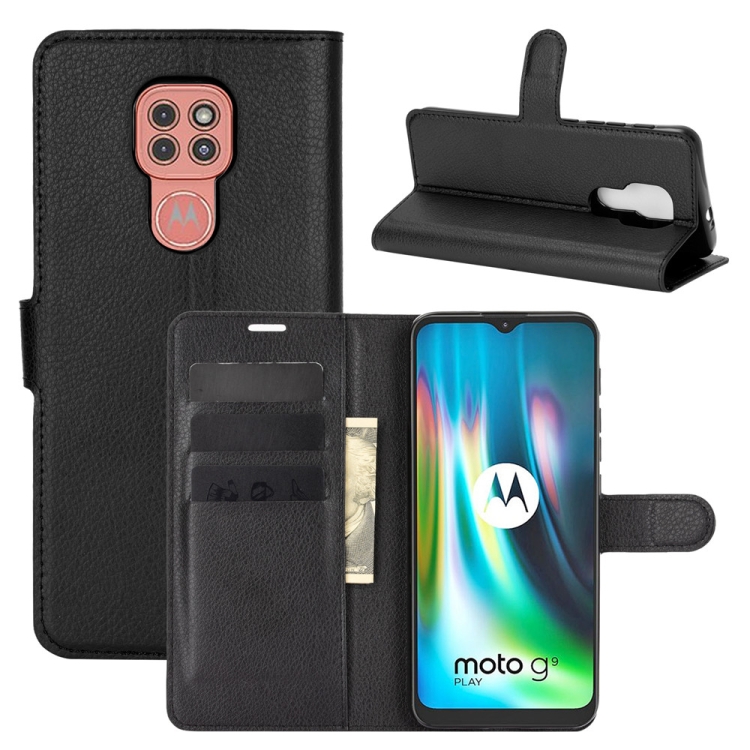 

For Motorola Moto G9 / G9 Play Litchi Texture Horizontal Flip Protective Case with Holder & Card Slots & Wallet(Black)