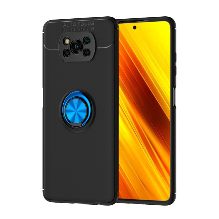 

For Xiaomi Poco X3 NFC Metal Ring Holder 360 Degree Rotating TPU Case(Black+Blue)