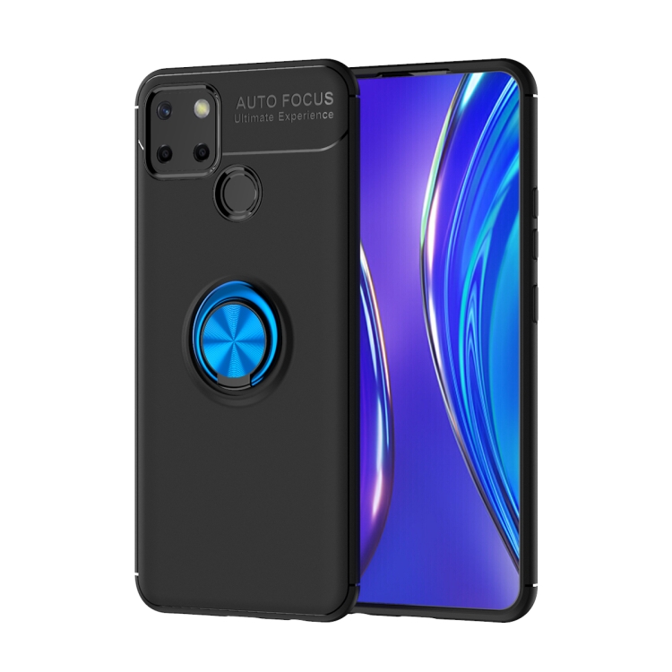 

For OPPO Realme C12 Metal Ring Holder 360 Degree Rotating TPU Case(Black+Blue)