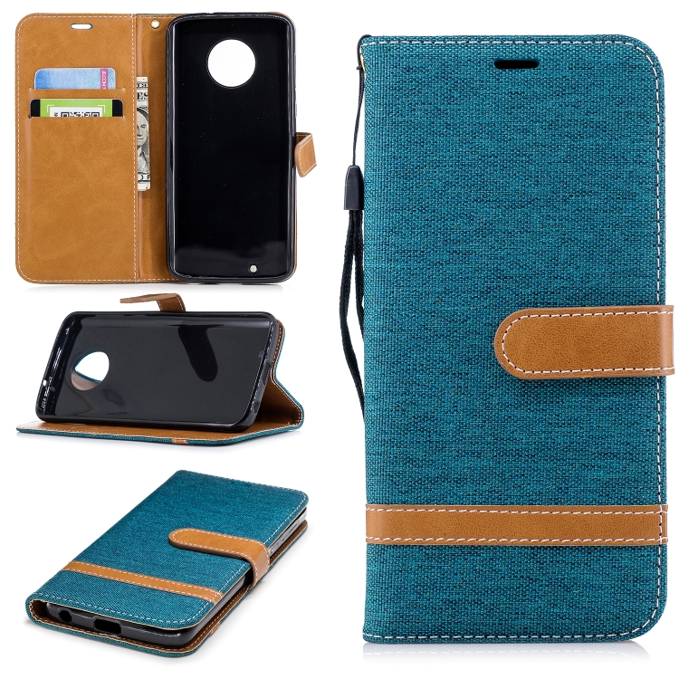 

Color Matching Denim Texture Leather Case for Motorola G6 , with Holder & Card Slots & Wallet & Lanyard(Green)