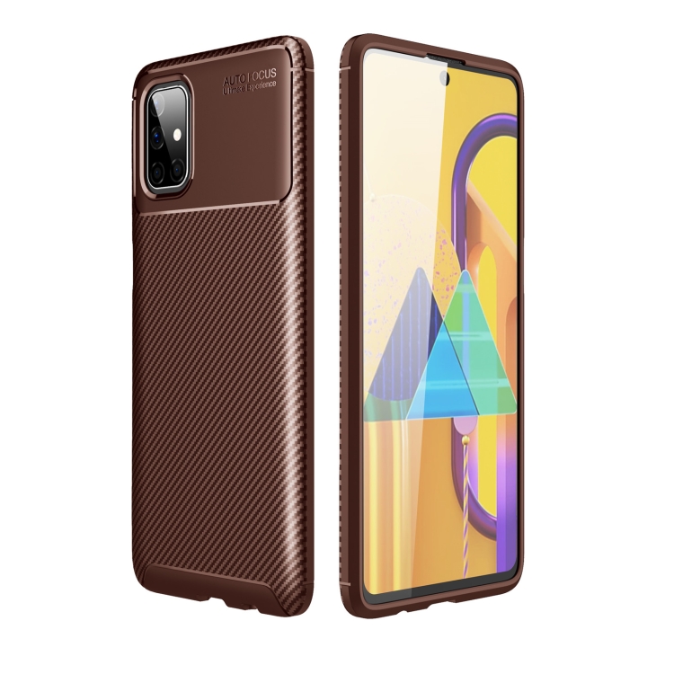 

For Galaxy M51 (Side fingerprint ) Carbon Fiber Texture Shockproof TPU Case(Brown)