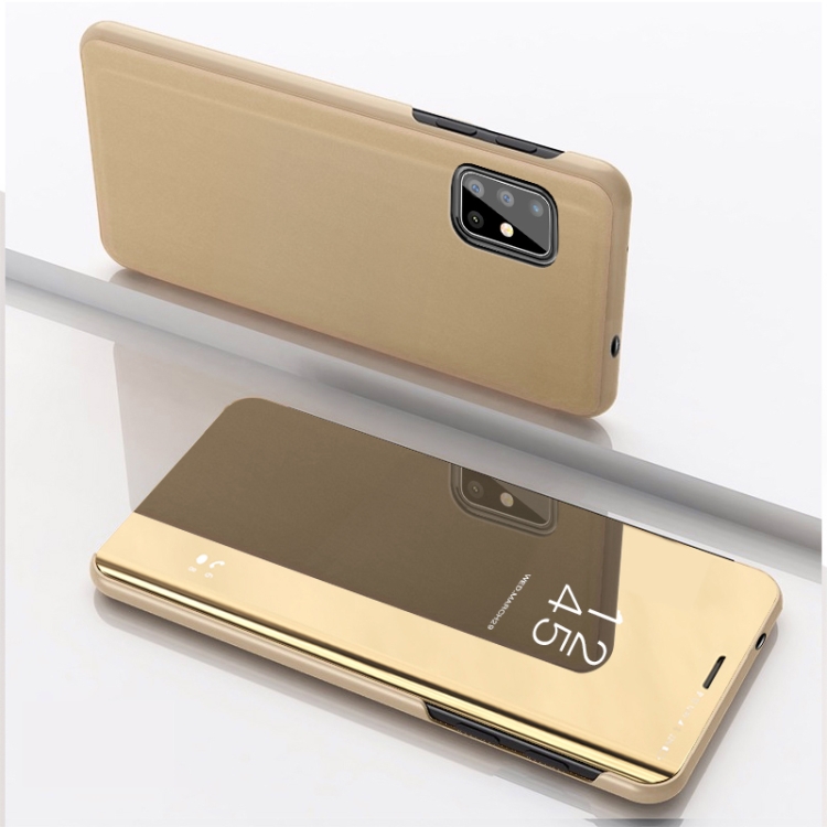 

For Galaxy M51 European Version Plated Mirror Horizontal Flip Leather Case with Holder(Gold)