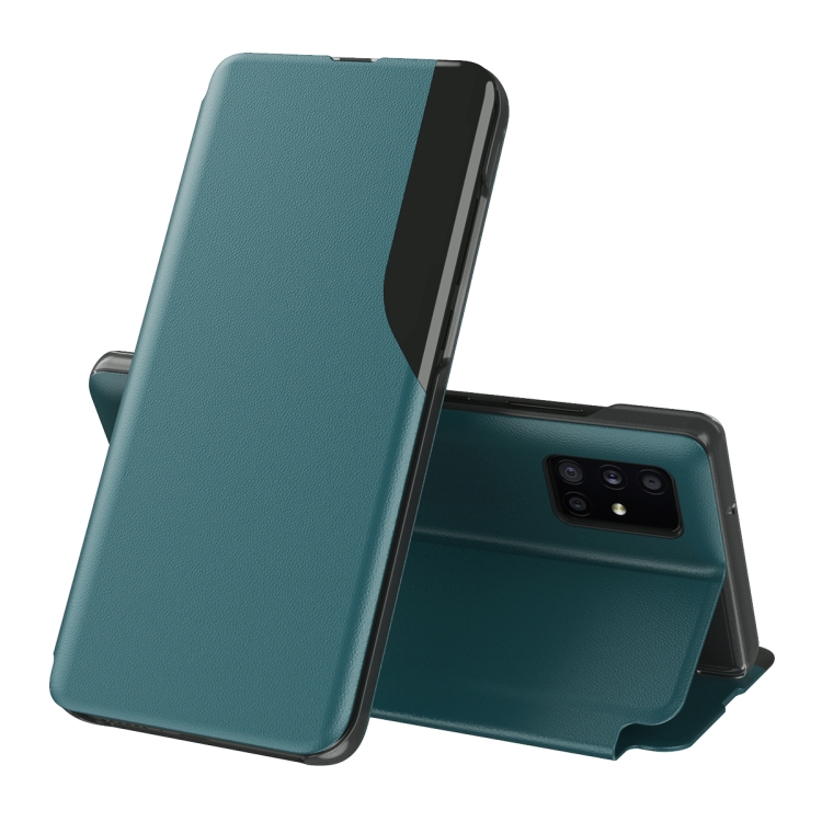 

For Galaxy Note 20 Side Display Magnetic Shockproof Horizontal Flip Leather Case with Holder(Green)