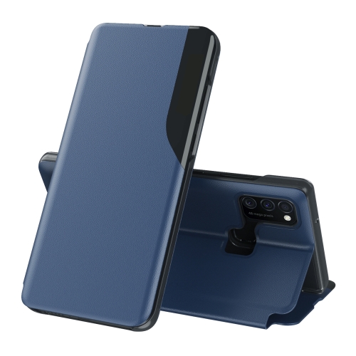 

For Galaxy M31/M30S/M21 Side Display Magnetic Shockproof Horizontal Flip Leather Case with Holder(Blue)