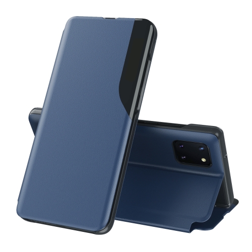 

For Galaxy A81/Note 10 Lite/M60S Side Display Magnetic Shockproof Horizontal Flip Leather Case with Holder(Blue)