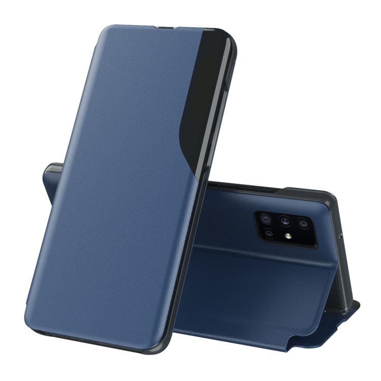 

For Galaxy A51/M40S/A31/A51 5G Side Display Magnetic Shockproof Horizontal Flip Leather Case with Holder(Blue)