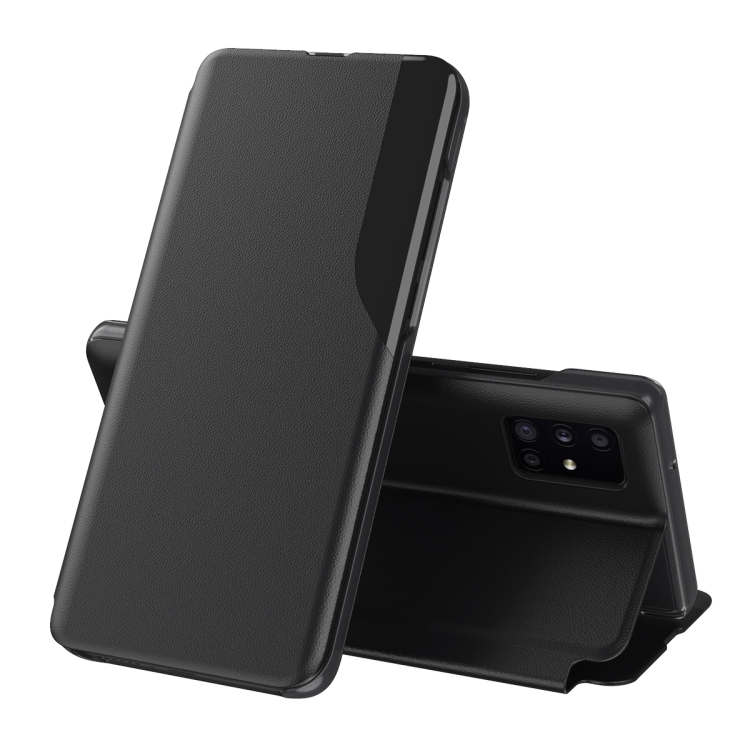 

For Galaxy M51 Side Display Magnetic Shockproof Horizontal Flip Leather Case with Holder(Black)