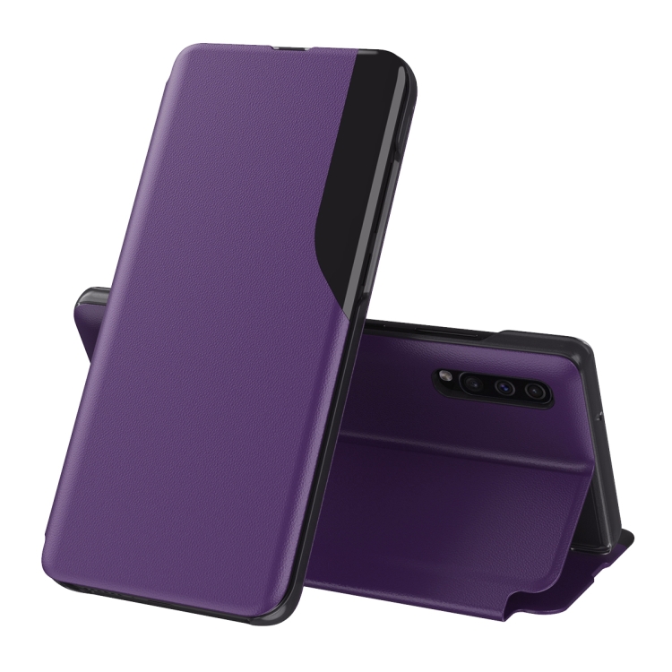 

For Galaxy A50/A30S/A50S Side Display Magnetic Shockproof Horizontal Flip Leather Case with Holder(Purple)
