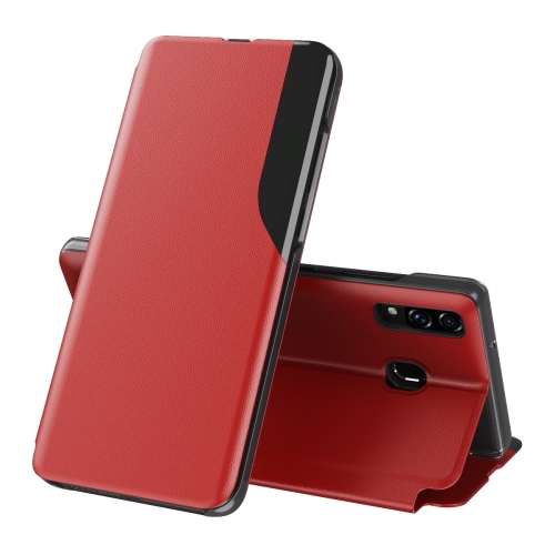 

For Samsung Galaxy A10S Side Display Magnetic Shockproof Horizontal Flip Leather Case with Holder(Red)