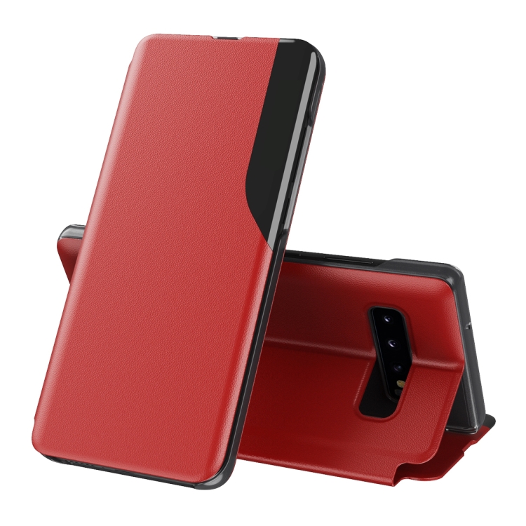 

For Samsung Galaxy S10 Side Display Magnetic Shockproof Horizontal Flip Leather Case with Holder(Red)