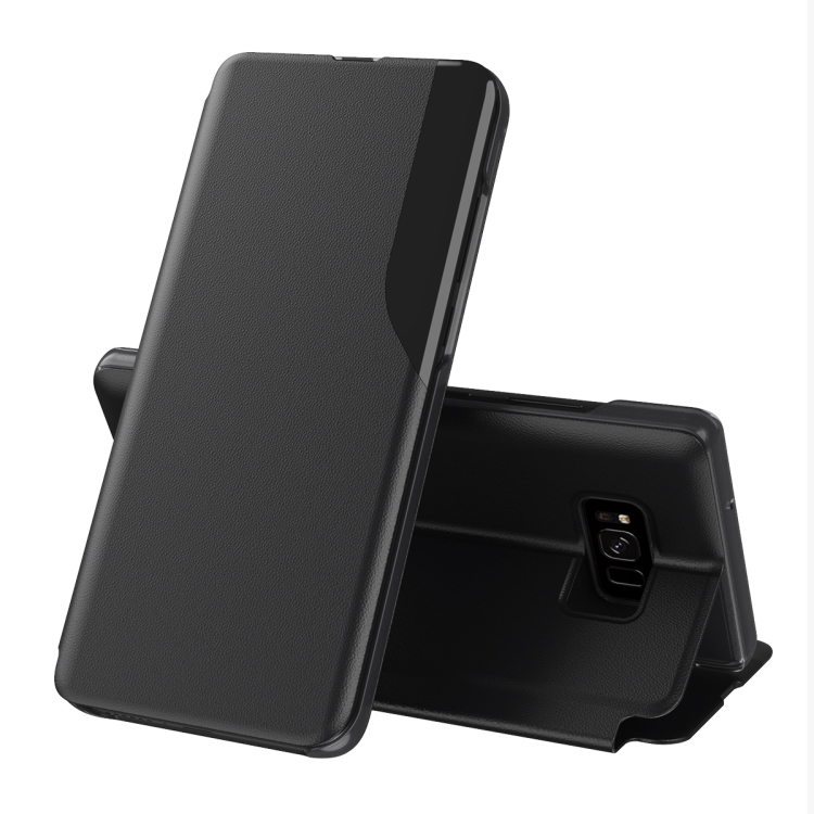 

For Samsung Galaxy S8 Side Display Magnetic Shockproof Horizontal Flip Leather Case with Holder(Black)