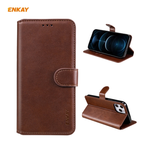 

For iPhone 12 Pro Max ENKAY Hat-Prince ENK-PUC023 Horizontal Flip Leather Case with Holder & Card Slots & Wallet(Brown)