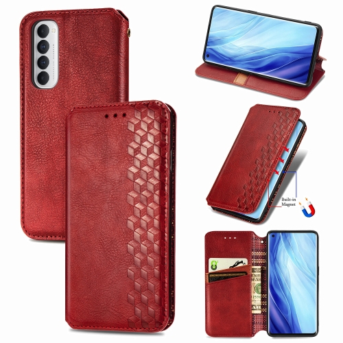 

For Oppo Reno4 Pro 4G Cubic Grid Pressed Horizontal Flip Magnetic PU Leather Case with Holder & Card Slots & Wallet(Red)