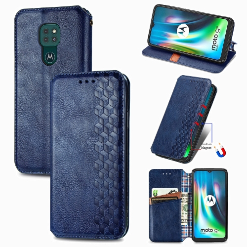 

For Motorola Moto G9 Play Cubic Grid Pressed Horizontal Flip Magnetic PU Leather Case with Holder & Card Slots & Wallet(Blue)