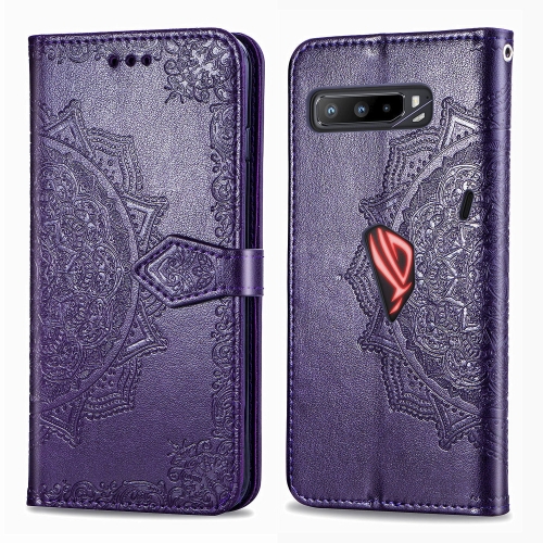 

For Asus ROG Phone 3 ZS661KS Mandala Flower Embossed Horizontal Flip Leather Case with Bracket / Card Slot / Wallet / Lanyard(Purple)