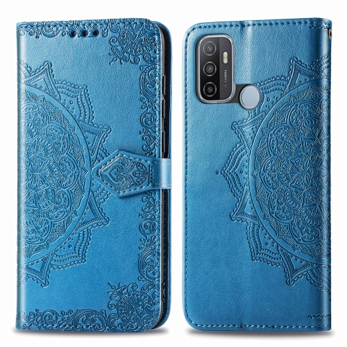 

For OPPO A53 2020 Mandala Flower Embossed Horizontal Flip Leather Case with Bracket / Card Slot / Wallet / Lanyard(Blue)