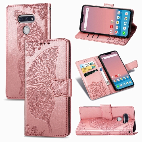 

For LG Style3 L-41A Butterfly Love Flower Embossed Horizontal Flip Leather Case with Bracket / Card Slot / Wallet / Lanyard(Rose Gold)