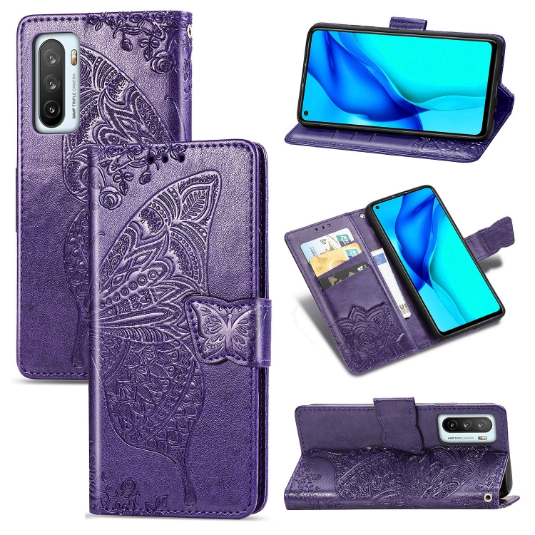 

For Huawei Honor Play 4 Butterfly Love Flower Embossed Horizontal Flip Leather Case with Bracket / Card Slot / Wallet / Lanyard(Dark Purple)