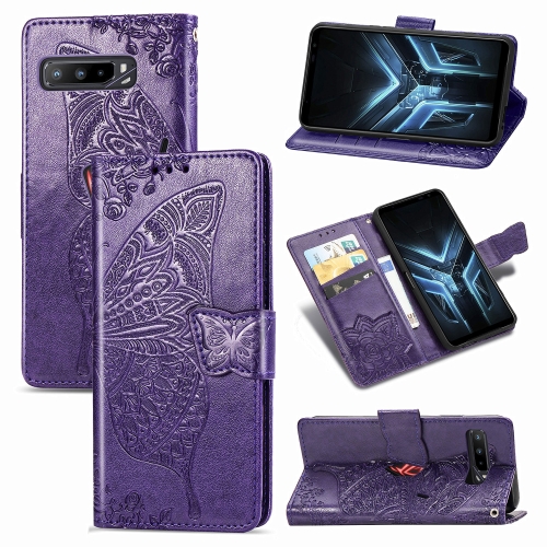 

For Asus ROG Phone 3 ZS661KS Butterfly Love Flower Embossed Horizontal Flip Leather Case with Bracket / Card Slot / Wallet / Lanyard(Dark Purple)