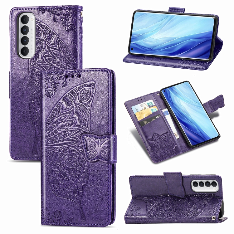 

For OPPO Reno 4 PRO 4G Butterfly Love Flower Embossed Horizontal Flip Leather Case with Bracket / Card Slot / Wallet / Lanyard(Dark Purple)