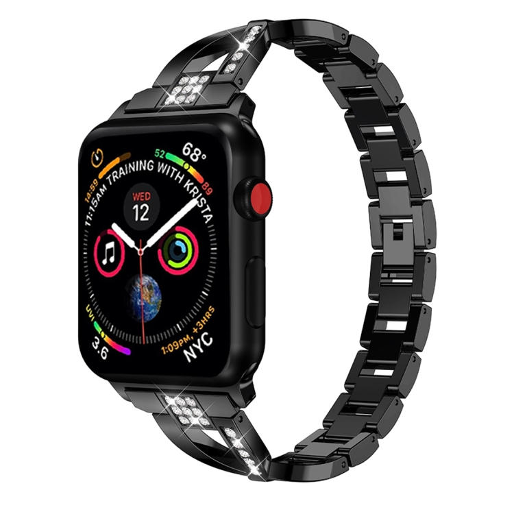 

X-shaped Diamond-studded Solid Stainless Steel Wrist Strap Watch Band for Apple Watch Series 3 & 2 & 1 38mm(Black)