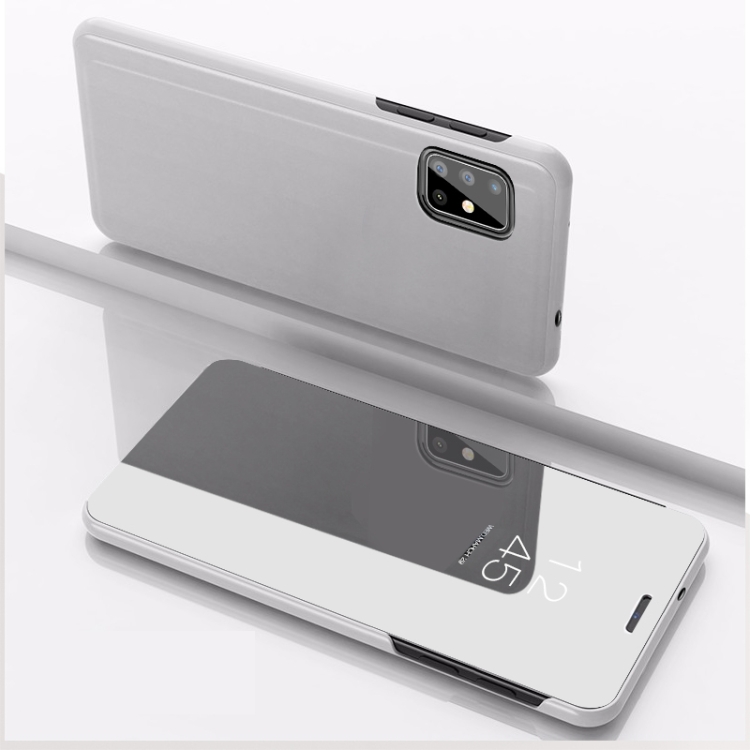 

For Motorola G9 Plus Plated Mirror Horizontal Flip Leather Case with Holder(Silver)