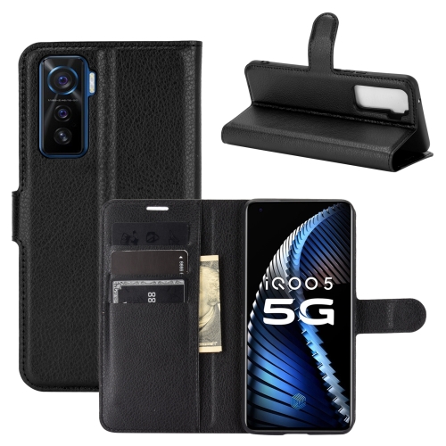 

For vivo iQOO 5 5G Litchi Texture Horizontal Flip Protective Case with Holder & Card Slots & Wallet(Black)