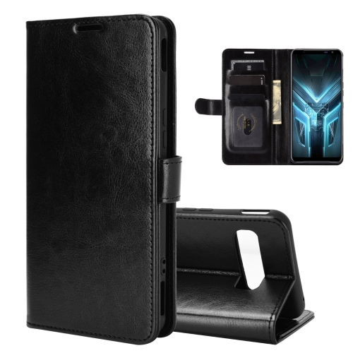 

For Asus ROG Phone 3 Strix ZS661KS R64 Texture Single Horizontal Flip Protective Case with Holder & Card Slots & Wallet& Photo Frame(Black)
