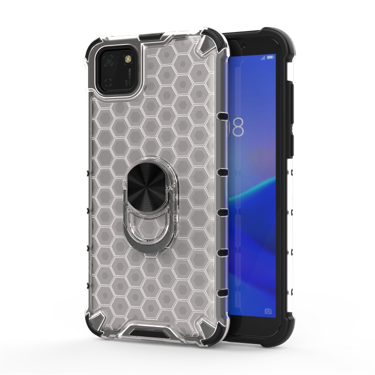 

For Huawei Y5p 2020 Shockproof Honeycomb PC + TPU Ring Holder Protection Case(White)