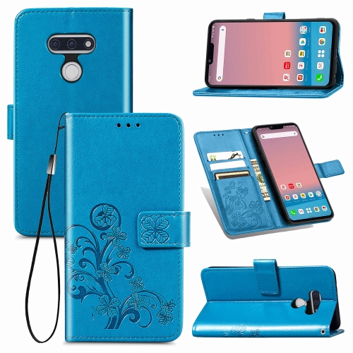 

For LG Style3 L-41A Four-leaf Clasp Embossed Buckle Mobile Phone Protection Leather Case with Lanyard & Card Slot & Wallet & Bracket Function(Blue)