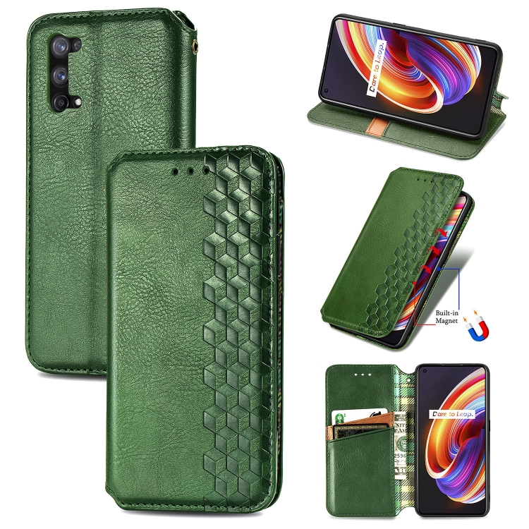 

For OPPO Realme X7 Cubic Grid Pressed Horizontal Flip Magnetic PU Leather Case with Holder & Card Slots & Wallet(Green)