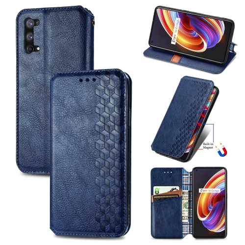 

For OPPO Realme X7 Pro Cubic Grid Pressed Horizontal Flip Magnetic PU Leather Case with Holder & Card Slots & Wallet(Blue)