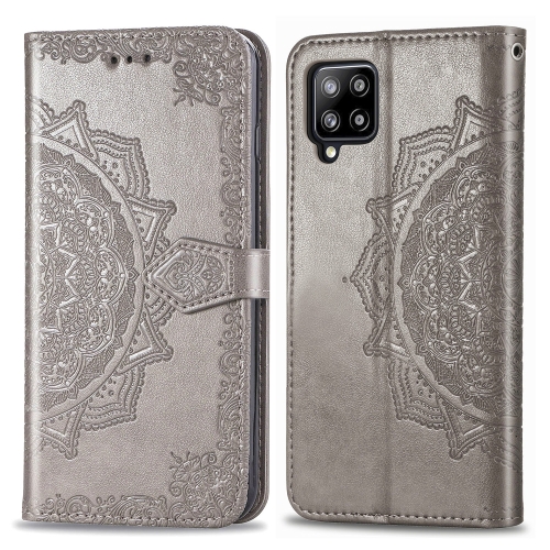 

For Galaxy A42 5G Mandala Flower Embossed Horizontal Flip Leather Case with Bracket / Card Slot / Wallet / Lanyard(Gray)